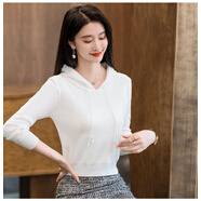 皮爾卡丹（pierre cardin）洋氣收腰針織帽衫女長(cháng)袖帶帽套頭打底衫2024年春秋小個(gè)子薄款毛衣 白色 L