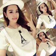 皇士皇妃金曼琪批發(fā)女式T恤女2023夏裝韓版圓領(lǐng)印花短袖T恤女一件 鐵塔白色 M