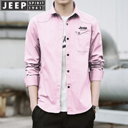 JEEP SPIRIT吉普襯衫男長袖襯衣男士工裝秋冬款休閑寬松薄外套百搭翻領(lǐng)上衣 粉紅色 6XL (195-210斤)