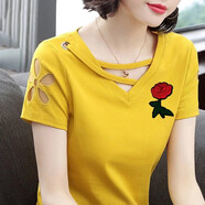 純子兮品t恤夏季韓版女2024新款夏裝女時(shí)尚百搭鏤空修身衣服V領(lǐng)上衣女 短袖 款式顏色圖案隨機發(fā)貨 XL建議115-125斤