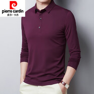 皮爾卡丹（pierre cardin）春秋季薄款長(zhǎng)袖T恤男翻領(lǐng)絲光棉衣服上衣商務(wù)休閑體恤色小衫針織 深紫色 170/M 適合１００-１２０斤
