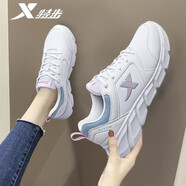 特步女鞋運(yùn)動(dòng)鞋春季休閑鞋子輕便基礎(chǔ)減震皮面防水軟底舒適跑步鞋女 0084新白色【皮面款】 38