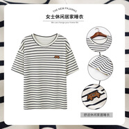 【5款】100%棉純棉短袖T恤睡衣家居服上衣單件條紋夏季寬松打底衫 Y111 L：100-115斤