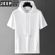 JEEP SPIRIT歐洲站純色版男士半袖衛(wèi)衣 2023春夏新款休閑運動連帽短袖T恤男裝 白色89000 M