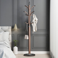 木樽歐式衣帽架臥室衣架落地客廳簡(jiǎn)約鐵藝掛衣架室內單桿收納衣服架子 理石底座(30cm加寬2.0cm加厚) 棕