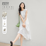 對(duì)白新中式國風(fēng)印花連衣裙女2025夏季新款后背綁帶設(shè)計(jì)感氣質(zhì)裙子 鏤空花 XL