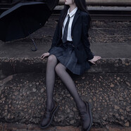 貴蘭姿jk制服套裝女半身裙夏季新款學(xué)院風(fēng)學(xué)生日系校服JK格裙百褶裙短裙 碳灰（格裙+短袖襯衫+黑絲） M 【95-105斤】