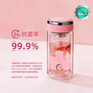 希諾（HEENOOR） 高檔抗菌杯 雙層玻璃杯女士花茶杯帶過濾網(wǎng)清新學(xué)生男便攜水杯子 200毫升【XN-1950】粉色