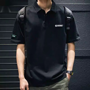 凱羅盾法式工裝男t恤美式復(fù)古短袖男polo衫夏季寬松大碼帶領(lǐng)翻領(lǐng)體桖 黑色 4XL