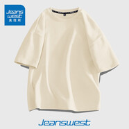 真維斯（JEANSWEST）短袖t恤男ins潮牌2025春夏季男女寬松oversize半袖衣服美式高街男 杏色 純色 L
