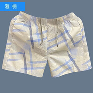 雅梡夏季棉沙灘褲男士短褲松緊腰居家睡褲寬松休閑健身跑步三分褲男 米白色 813 2XL 100-125斤