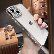 博巴特 適用于蘋(píng)果13手機殼新款iphone16透明iphone14防摔12高級14感水鉆15pro 【電鍍時(shí)尚銀】閃鉆邊框自帶鏡頭膜 iPhone13