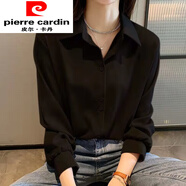 皮爾卡丹（pierre cardin）襯衫女春秋夏季新款洋氣設(shè)計(jì)感夏季寬松法式疊穿上衣白襯衣潮 黑色 L 建議【105-120斤】