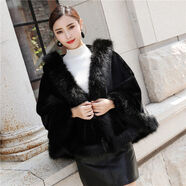 沐夏朵旗袍外搭披肩高端毛絨絨外套女水羊羔絨短款修身顯瘦披肩斗篷 黑色 加棉加厚 均碼 90-160體重可穿