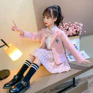 恒孞童裝女童三件套秋裝兒童西服套裝裙春秋季女孩學(xué)院風(fēng)jk韓版學(xué)生校服 粉色西裝外套 160碼建議身高150CM