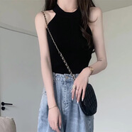 SKONWAT黑色顯瘦吊帶無(wú)袖挖肩小背心女打底外穿辣妹掛脖短款百搭上衣夏季 黑色 均碼【70斤-120斤】