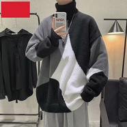 軒萊雅 毛衣男冬季款港味文藝青少年套頭高領(lǐng)寬松潮流情百搭針織衫上衣 16-962黑色 XL