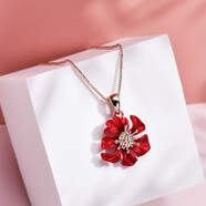 海雯妮 飾品項鏈女鎖骨鏈 氣質(zhì)花朵吊墜短款脖項鏈裝飾小眾設計感套裝耳釘耳環(huán)配飾 【僅項鏈】金紅色