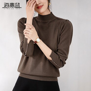 海青藍(lán)（CYANINE SEA）設(shè)計(jì)感半高領(lǐng)釘珠針織衫女2023秋冬新款時(shí)尚套頭打底衫百搭款上衣 咖色 均碼（80斤-130斤）