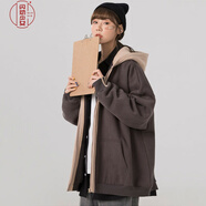 衛衣加絨加厚外套女潮ins秋冬季韓版寬松學(xué)生連帽開(kāi)衫拉鏈棒球服春秋時(shí)尚百搭慵懶風(fēng)新款 深棕色(薄款) L 建議100-120斤