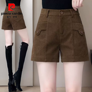 皮爾卡丹（pierre cardin）毛呢短褲女燈芯絨小個(gè)子外搭春秋洋氣顯瘦配靴褲休閑外穿褲子直筒 2266新款 【咖色-高品質(zhì)】 L 建議105-115斤