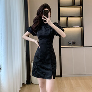 卡伊莎新中式旗袍連衣裙女2024新款國(guó)風(fēng)小個(gè)子修身顯瘦氣質(zhì)小黑裙子女夏 黑色 S