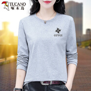啄木鳥（TUCANO）長(zhǎng)袖t恤女上衣T恤女保暖2022新款好棉春秋秋季上衣中年 999灰色 XL _(建議110-125斤)