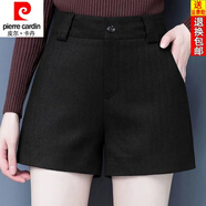 皮爾卡丹（pierre cardin）24年新款毛呢短褲女新款秋冬季高腰寬松時(shí)尚外穿百搭顯廋冬天打底 黑色 優(yōu)質(zhì)毛呢 M 98-107斤