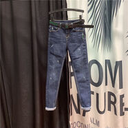 索宛亦（SUOWANYI）歐洲站磨破薄絨牛仔褲女2021秋冬季新款修身顯瘦百搭小腳鉛筆褲潮 藍色【不搭配腰帶】 S 【建議80-95斤】