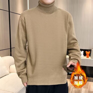 軒萊雅加絨針織衫男2022秋冬高領(lǐng)毛衣男加絨修身韓版厚款大碼潮流黑色長領(lǐng)男士打底線衫 E03駝色 3XL