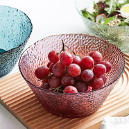 博為日式簡(jiǎn)約玻璃碗家用創(chuàng  )意錘紋描金沙拉碗大號彩色水果盆 紫色-8.3寸