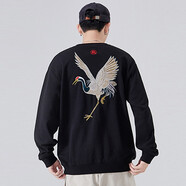天龍致尊（Denon supreme）衛衣男女潮牌秋季仙鶴刺繡中國風(fēng)圓領(lǐng)情侶衛衣外套 9054黑色 XL(建議140-155斤)