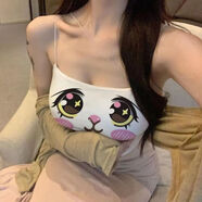 奈久留美辣妹吊帶內(nèi)搭上衣背心女打底純欲風(fēng)甜辣小心機(jī)性感短款露臍外穿 白色卡通大黑眼睛 S碼 96-102斤