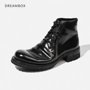 dreambox鈞博高端意大利馬臀皮高幫皮鞋vibram防滑耐磨純手工男靴 黑色亮面 42