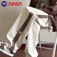 NASA BASE休閑褲子男春夏季新款美式直筒褲男青年秋季寬松闊腿運動長褲子男 杏色（百分之90顧客選擇） XL （建議120-150斤）