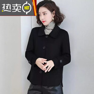 東方鴨短款毛呢大衣女2023秋季新款小香風寬松時尚休閑百搭紐扣開衫外套 黑色【優(yōu)質款】 L 100-115斤