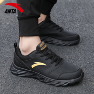 安踏（ANTA）運動(dòng)鞋男秋季網(wǎng)面透氣官方旗艦2025新款旅游軟底防滑休閑跑步鞋 【革面】黑/金-11 39