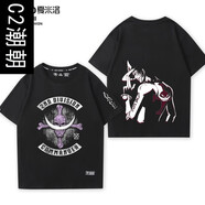 C2潮朝火拳艾斯短袖海賊王短袖T恤男動(dòng)漫潮牌ins半袖純棉寬松情侶衣服 短袖-黑色- (1) XL