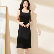 米思陽(yáng)（missshine）2024秋季新款簡(jiǎn)約氣質(zhì)無(wú)袖小黑裙遮肉顯瘦方領(lǐng)吊帶連衣裙女 黑色  S
