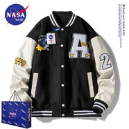 NASA BASE官方男裝潮牌聯(lián)名夾克男女款寬松學(xué)生外套情侶衫字母飛行員棒球服 MD-22120-黑色（春秋款） 2XL （建議150-170斤）