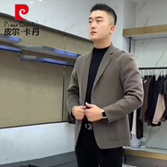 皮爾卡丹（pierre cardin）2025秋冬季西服雙面呢休閑男士小西裝毛呢外套呢子短款大衣 卡其色 2XL 【150-170斤】