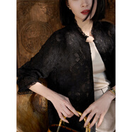 笑涵閣 云海繁花重工刺繡/真絲歐根紗內襯蕾絲外套2024秋季 黑色. S