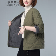 衣典零一 輕薄棉服女短款2021冬季女裝冬裝新款時尚韓版休閑寬松女士小棉襖棉衣小個子冬天襖子夾棉外套 軍綠 L