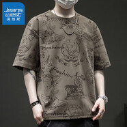 真維斯（Jeanswest）王一博代言短袖t恤夏季男士2025寬松潮牌薄款冰絲半袖體恤男裝YPY 6818灰杏 2XL【建議140-155斤】