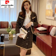 初徑歐美名媛氣質(zhì)套裝裙感編織呢子短外套襯衣包臀裙兩件件套 黑色 S