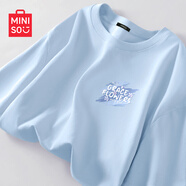 名創(chuàng  )優(yōu)品（MINISO）短袖2025新款女夏季胖mm大碼顯瘦寬松女裝純棉半袖夏天正肩女t恤 冰川藍(m繽紛花藍胸標) S 155 (純棉T恤 舒適好搭)