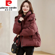 皮爾卡丹（pierre cardin）連帽短款棉服新款2025冬季時尚寬松棉衣立領(lǐng)加厚保暖外套棉襖大尺 酒紅色今年流行的輕奢品牌 XL 115-135斤