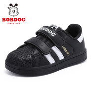 巴布豆（BOBDOG）童鞋男童小白鞋春秋新款韓版兒童鞋子男冬季貝殼頭板鞋女 黑/琪爾特白 26 適合腳長(cháng)15.4cm