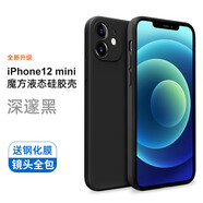 菲科斯 適用蘋果手機(jī)殼液態(tài)硅膠iPhone全包邊磨砂防摔軟殼 【5.4寸】蘋果12mini經(jīng)典黑+【鋼化膜】