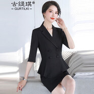 古緹琪職業(yè)裝女裝套裝時(shí)尚修身夏季新款短袖西服套裝女士西裝正裝工作服 1907款黑色西服 XXL